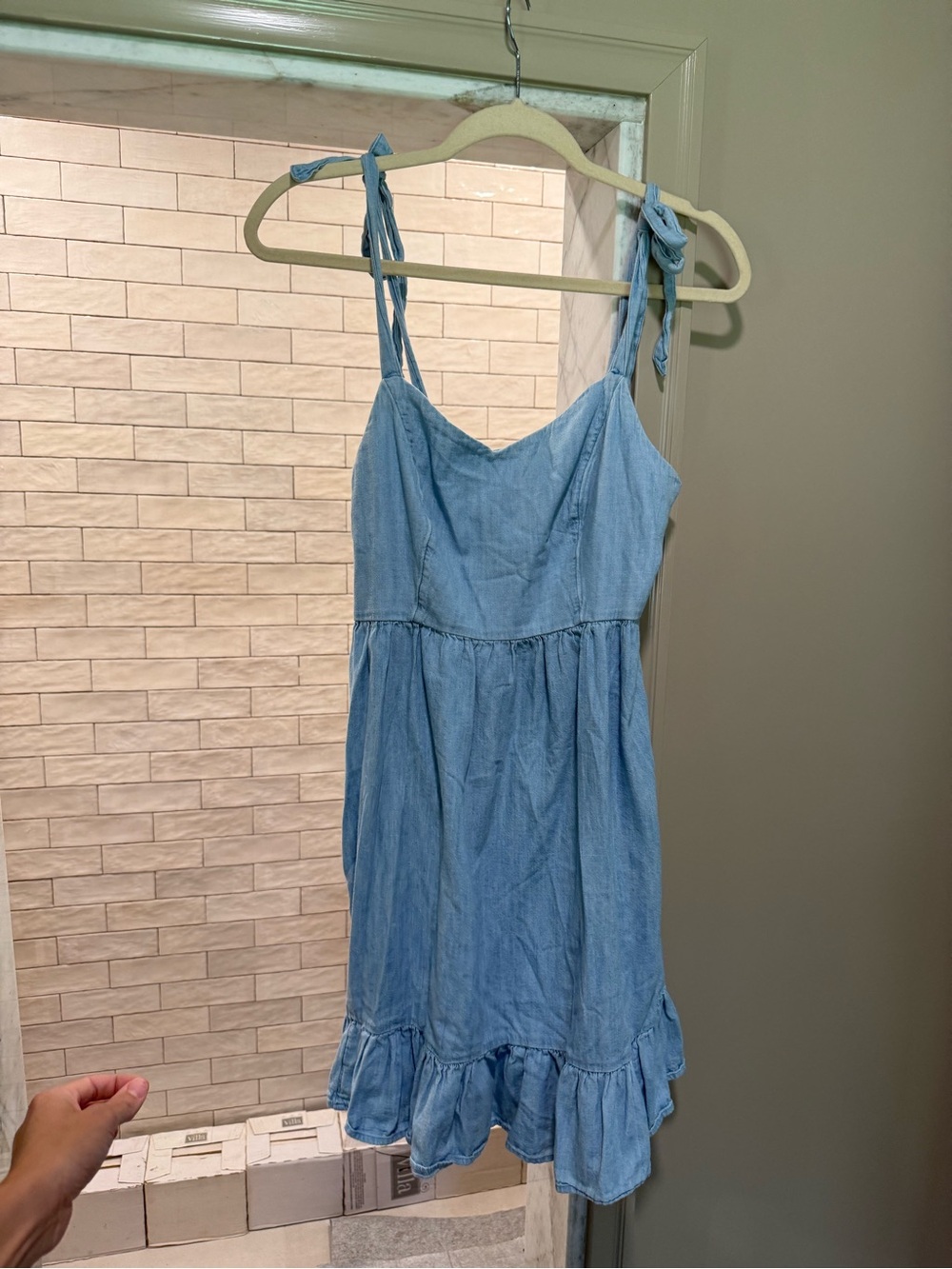 Old Navy Light Blue Tie-Shoulder Chambray Mini Dress